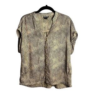 𝅺COTTON Express Brown and Black Leopard Short Sleeve Blouse Size Large